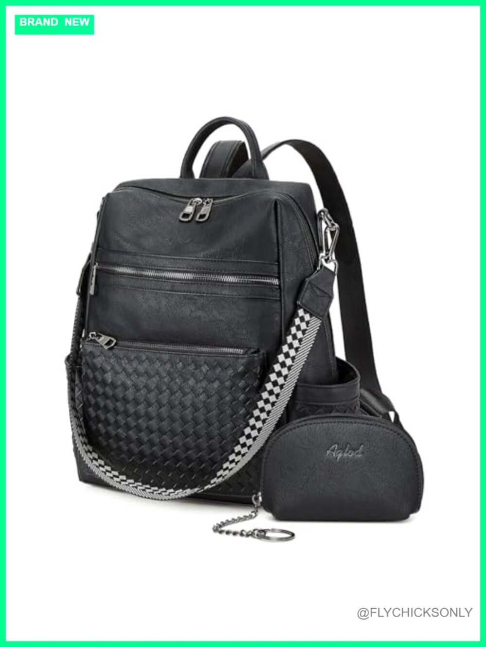 Woven Faux Leather Backpack Purse for Women Convertible Travel Work Handbag
